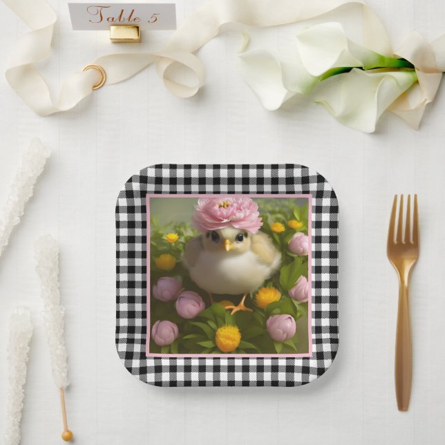 Plato De Papel Pollitos Lindos y Flores Primavera (Boda)