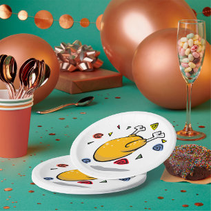 Plato De Papel Pollo Asado de Dibujos Animados Divertido que se C