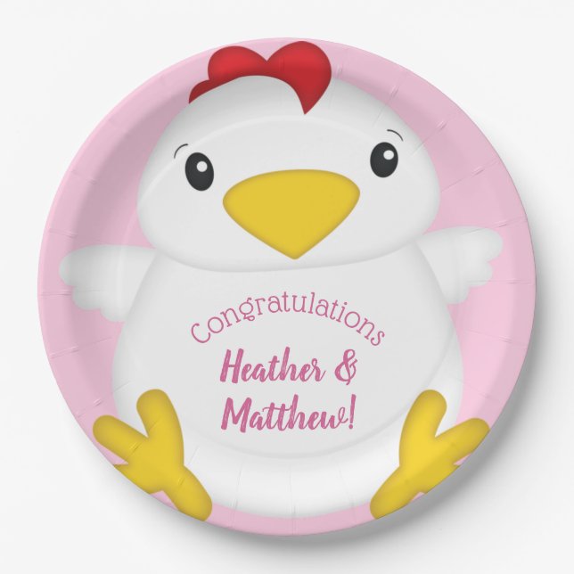 Plato De Papel Pollo Baby Shower Pink (Anverso)