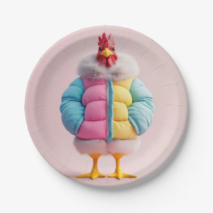 Plato De Papel Pollo con estilo en colorida chaqueta acolchada de