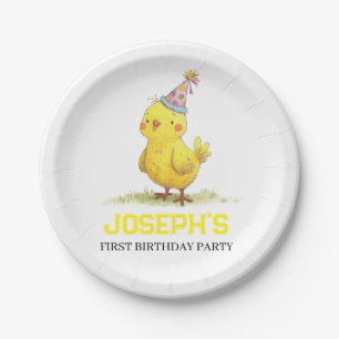 Plato De Papel Pollo de cumpleaños de la pequeña granja de pollo