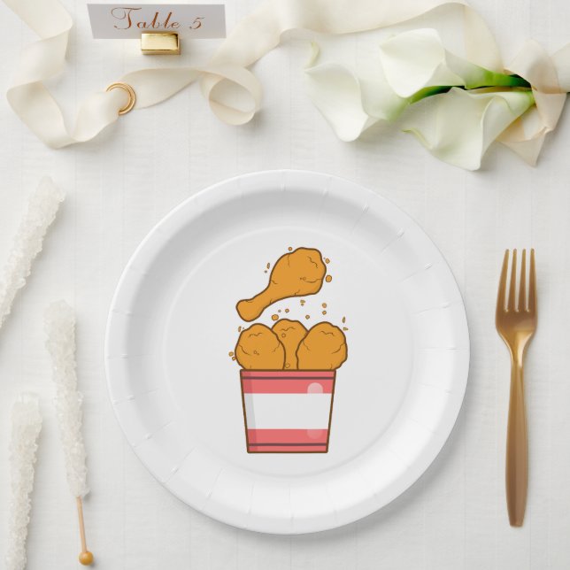 Plato De Papel Pollo Frito Con Cubo (Boda)