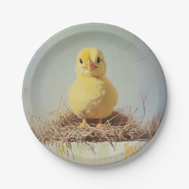 Plato De Papel Pollo gruñón en nido (Anverso)