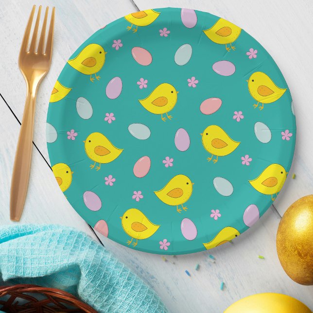 Plato De Papel Pollos de patrón de Pascua Cute Huevos Verde azula (Subido por el creador)