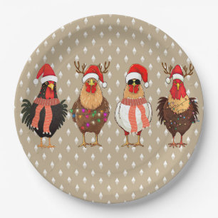 Plato De Papel Pollos navidades con placas de papel para luces