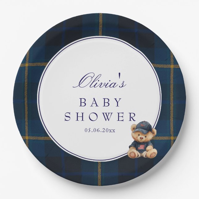 Plato De Papel Polo Teddy Bear Baby Shower (Anverso)