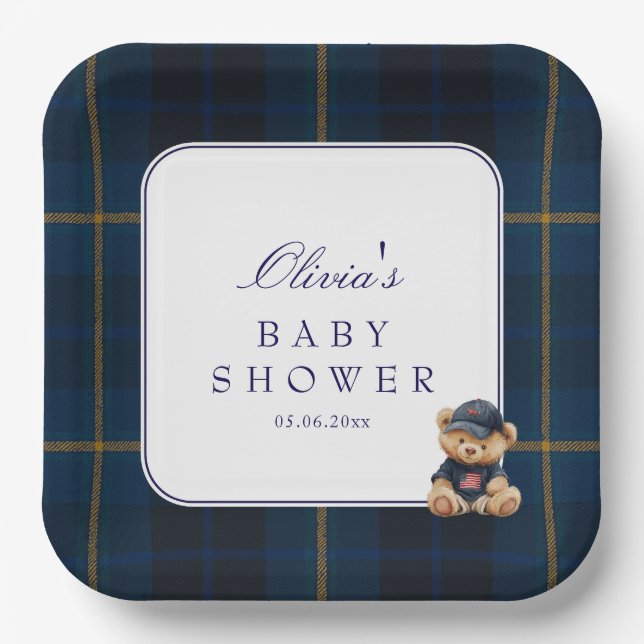 Plato De Papel Polo Teddy Bear Baby Shower (Anverso)
