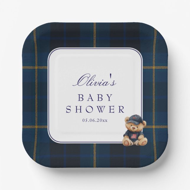 Plato De Papel Polo Teddy Bear Baby Shower (Anverso)