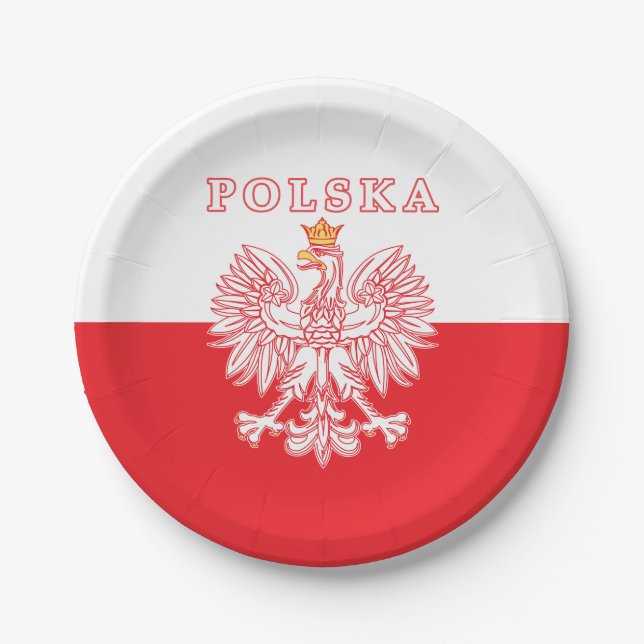Plato De Papel Polska Con Águila Polaca Roja (Anverso)