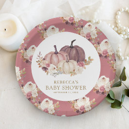 Plato De Papel Polvo Rosa rosado de calabaza floral Baby Shower