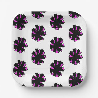 Plato de papel pom negro rosa