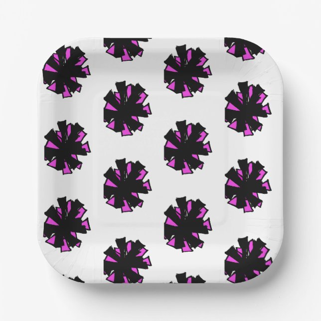 Plato de papel pom negro rosa (Anverso)