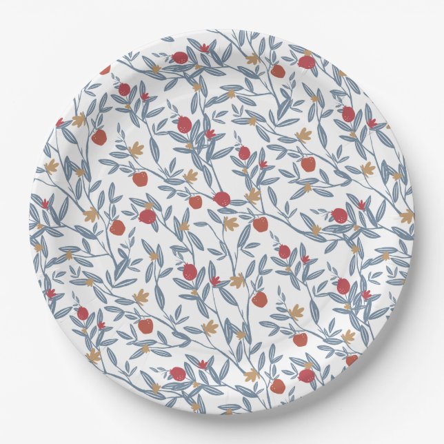 Plato De Papel Pomegranate Florals Rosh Hashanah (Anverso)
