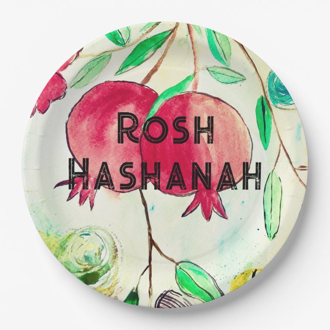 Plato De Papel Pomegranate Rosh Hashanah Fruit Shana Tova (Anverso)