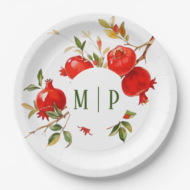 Plato De Papel Pomegranates acuarela tema Colores brillantes (Anverso)