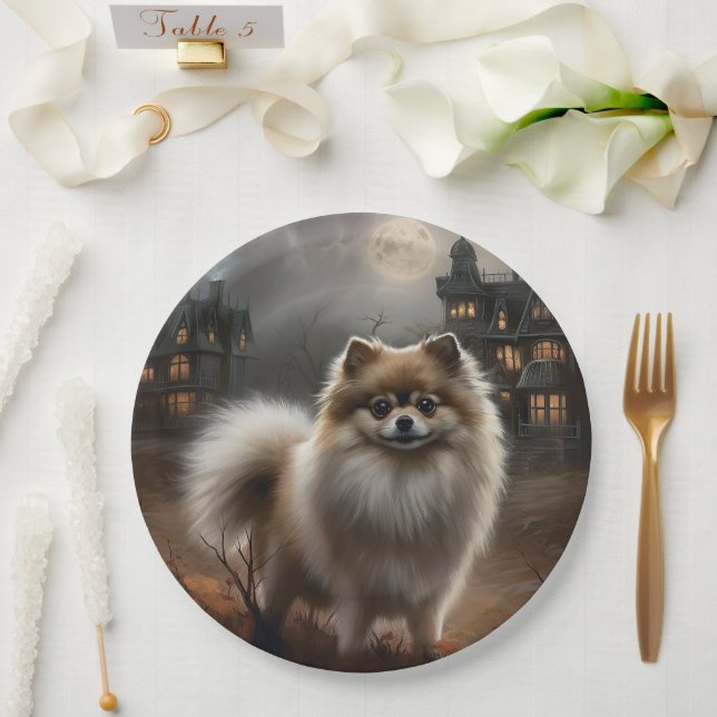 Plato De Papel Pomerania Halloween Scary (Boda)
