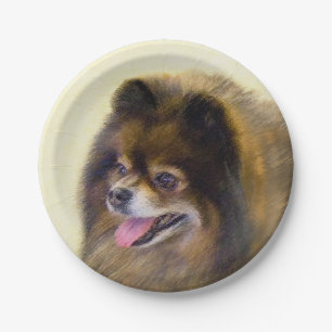 Plato De Papel Pomeranian negro y moreno que pinta arte original