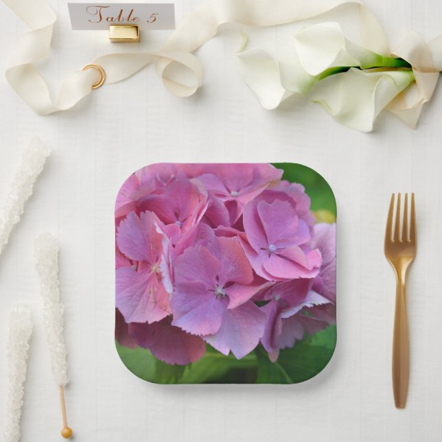 Plato De Papel Pompom Rosa Hidrangea Hortensia Flor (Boda)