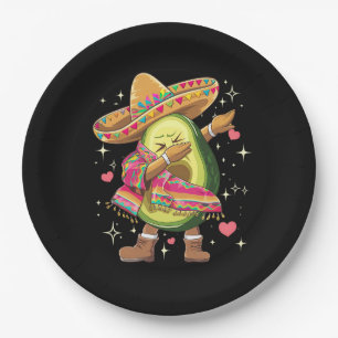 Plato De Papel Poncho Mexicano Divertido Dabbing Aguacate Cinco D