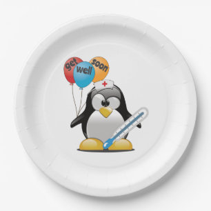 Plato De Papel Ponte bien pronto. Enfermera de pingüino.