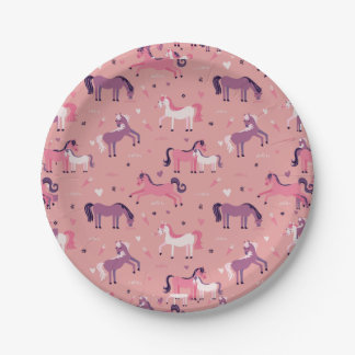 Plato De Papel Pony de color rosa