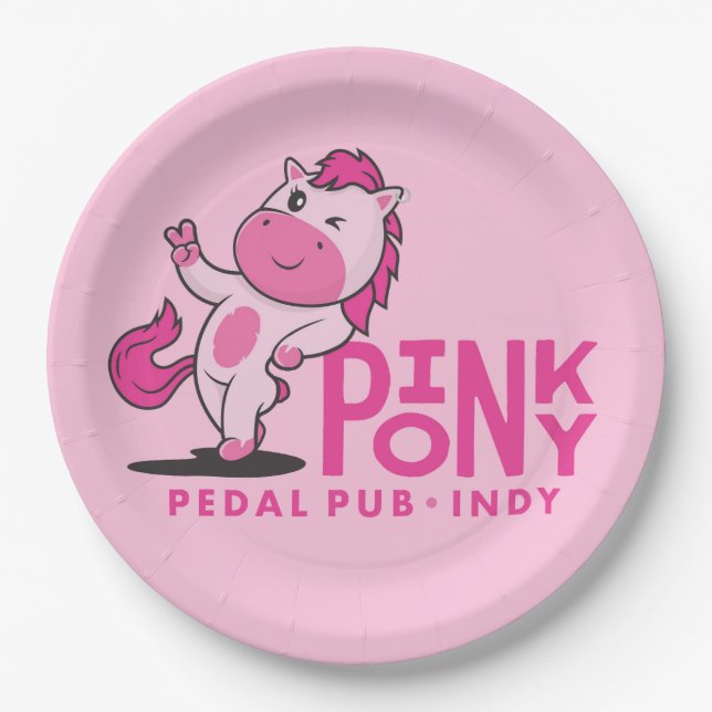 Plato De Papel Pony Pony Pedal Pub Indy - Placas Fiestas rosas (Anverso)