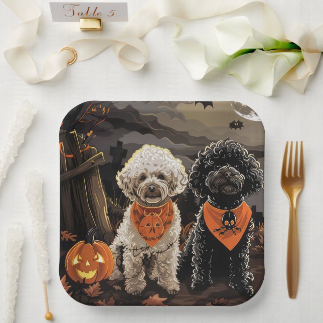 Plato De Papel Poodle Halloween Espeluznante (Boda)