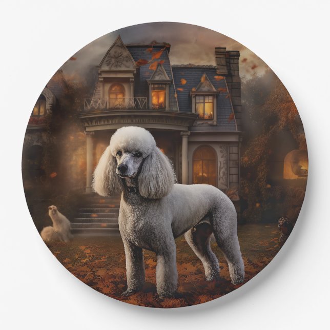 Plato De Papel Poodle Halloween Scary (Anverso)