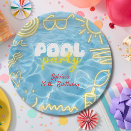 Plato De Papel Pool summer neon vibes birthday party