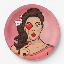 Plato De Papel Pop Art Lady Heart Lolipop