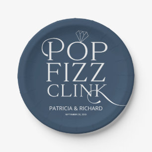 Plato De Papel Pop Fizz Clink Engagement Party Blue