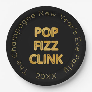 Plato De Papel Pop Fizz vincula tipografía moderna víspera de Año
