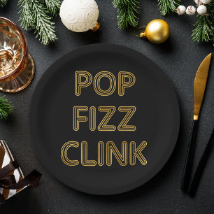 Plato De Papel Pop Fizz vincula tipografía moderna víspera de Año