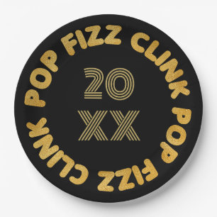 Plato De Papel Pop Fizz vincula tipografía moderna víspera de Año