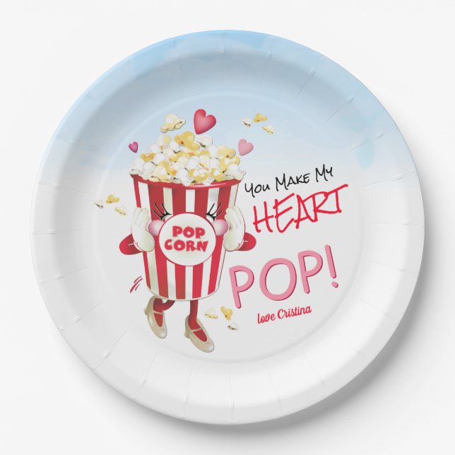 Plato De Papel Popcorn Love Funny (Anverso)