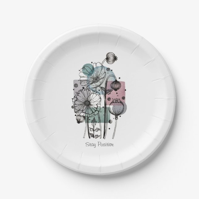 Plato De Papel Poppies Doodle En Tinta Y Acuarela (Anverso)