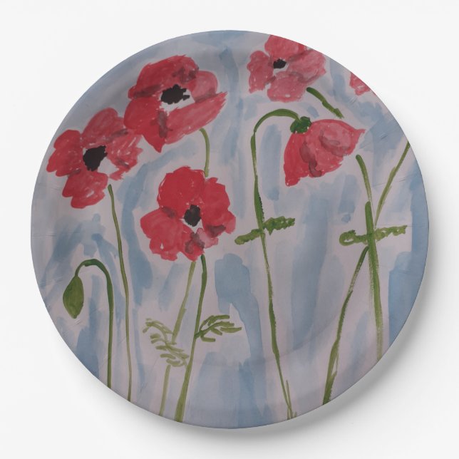 Plato De Papel Poppies rojos salvajes (Anverso)