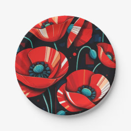 Plato De Papel Poppy Papaver flowers