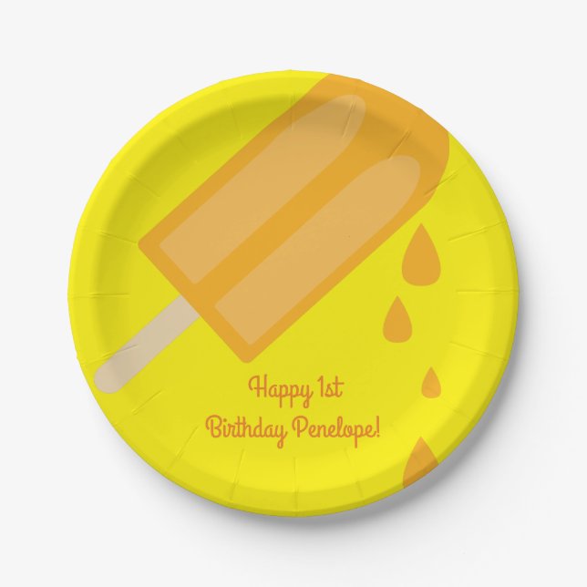 Plato De Papel Popsicle Cute Kids Fiesta de cumpleaños (Anverso)