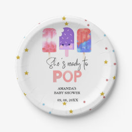 Plato De Papel Popsicle Está lista para hacer pop Baby Shower