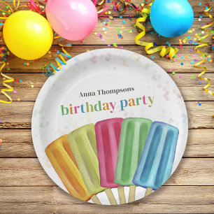 Plato De Papel Popsicles coloridos de la fiesta de cumpleaños