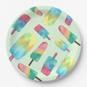 Plato De Papel Popsicles de color de agua de verano