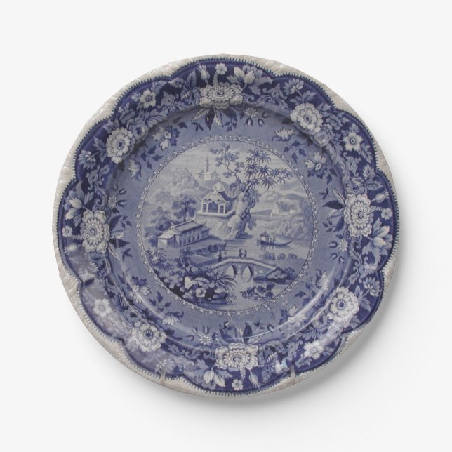 Plato De Papel Porcelana azul de Delft del sauce blanco falsa (Anverso)