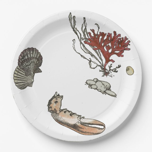 Plato De Papel Porcelana francesa antigua verano bogavante coral  (Anverso)