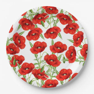 Plato De Papel Porciones de amapolas rojas
