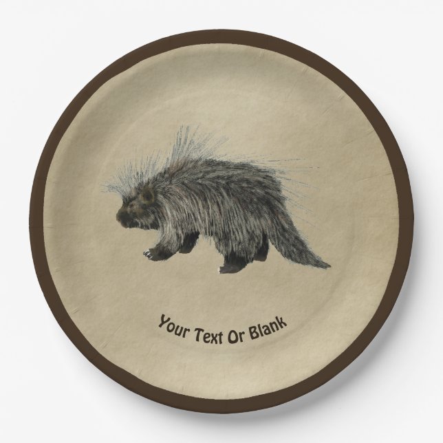Plato De Papel Porcupine En Papel Antiguo (Anverso)