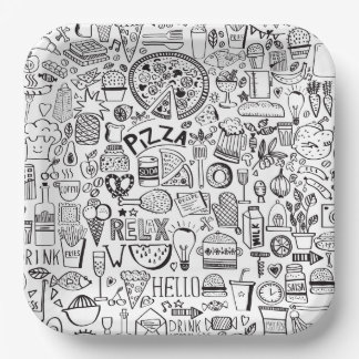 Plato De Papel Portátil de doodles de comida