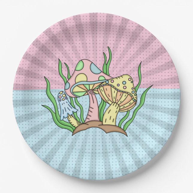 Plato De Papel Portobello Mushroom Cute Pastel (Anverso)