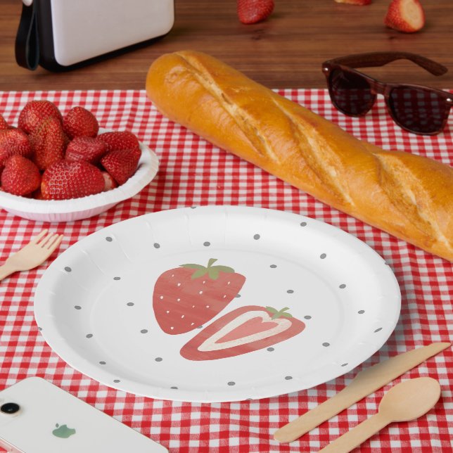 Plato De Papel Pos de fresa de polka (Picnic)