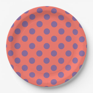 Plato De Papel Pos de la polka de coral violeta y viva